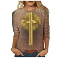 thumbnail image 4 of DDAPJ pyju Easter 3/4 Sleeve Shirts for Women Casual Loose Round Neck Blouse Christian Inspirational T-shirt Jesus Cross Faith Shirt Brown XL, 4 of 4