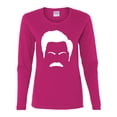 thumbnail image 2 of Wild Bobby, White Parks and Rec Fans Ron Swanson Mustache Face Silhouette, Pop Culture, Women Graphic Long Sleeve Tee, Fuschia, XX-Large, 2 of 4