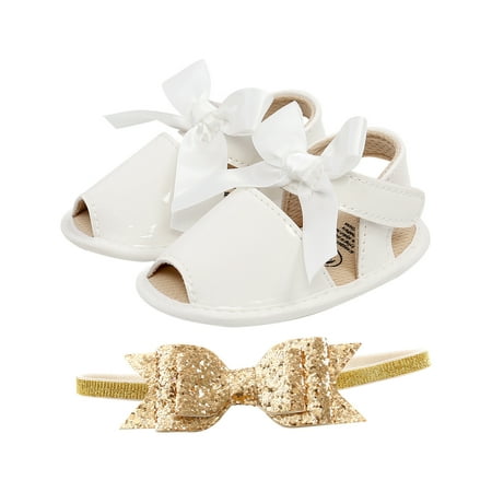 

IROINNID Infant Girls First Walker Shoes Girls Glitter Sequins Non-slip Sole Bowknot Press Buckle Sandals Size 0-18M