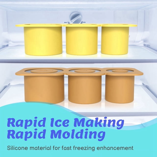 Molde de hielo para vasos, máquina de hielo de silicona con tapa para hacer 3 moldes de hielo cilíndricos huecos, bronce