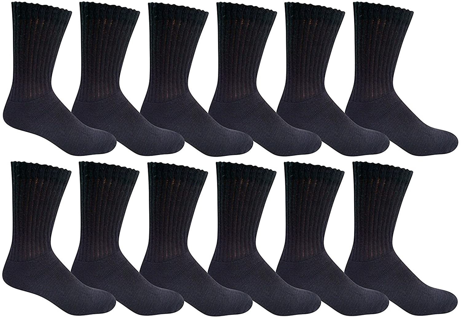 12 Pairs of SOCKS'NBULK Youth Boy Socks, Cotton Socks for Boys (6-8, Black)