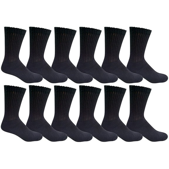 12 Pairs of Excell Youth Boy Socks, Cotton Socks for Boys (6-8, Black)