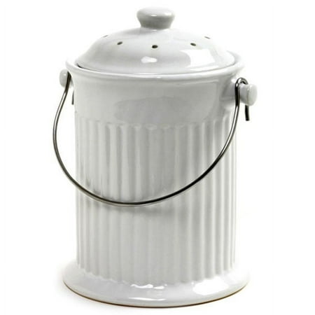 Norpro 93 Compost Crock, 1 gal, 5-5/8 in Dia, 7-1/4 in H, Ceramic, White