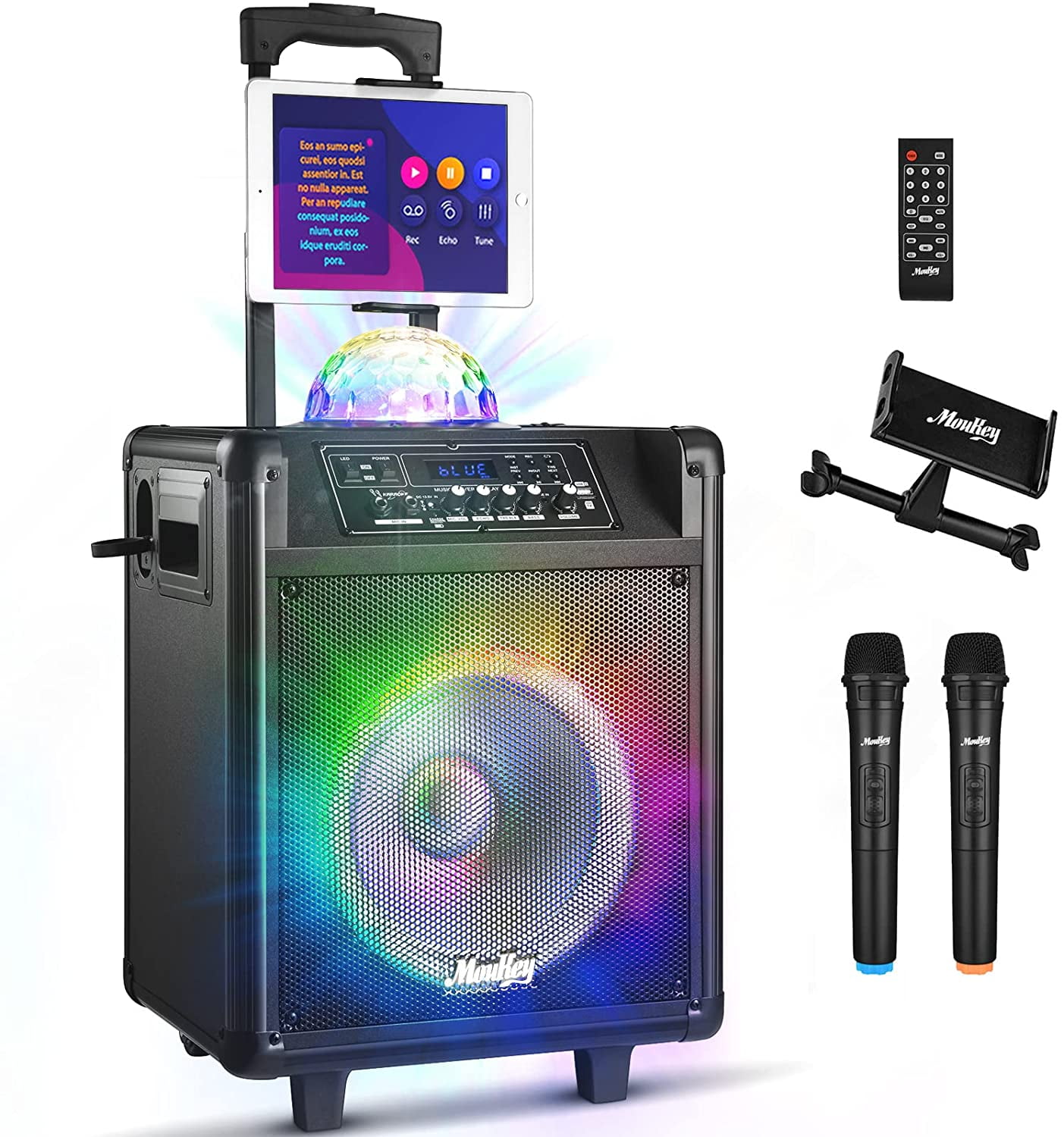 Moukey Karaoke Machine, 540W Bluetooth 5.0 Portable System PA Stereo