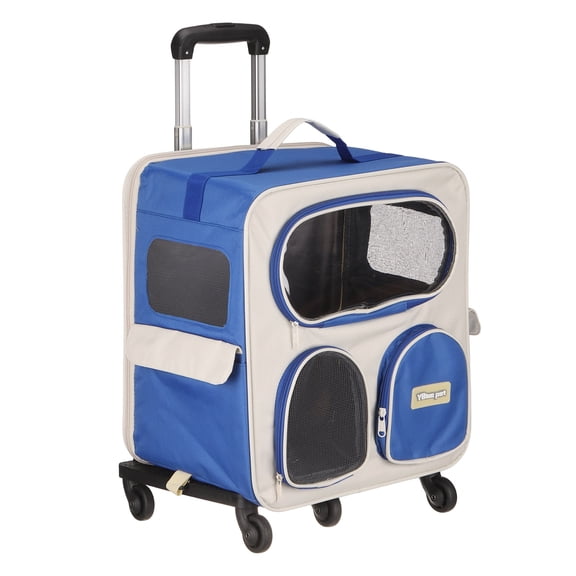 Uxcell Pets Portable Travel Backpack Carrier with Handle and Four Wheels, Dark Blue