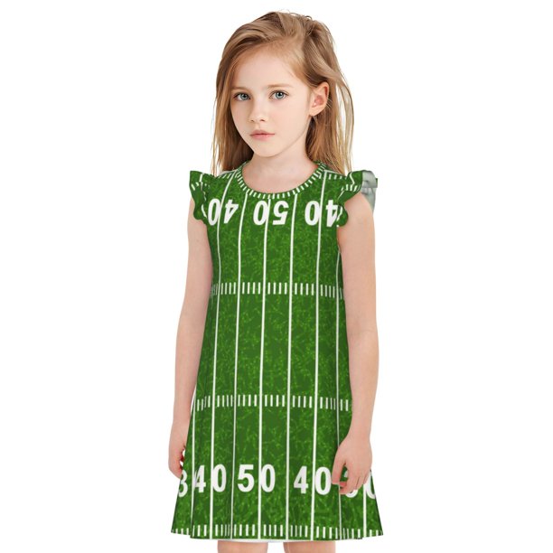 Fotbe American Football Field2 Vestido de Dormir para Niñas de 3 a 10 Años, Mangas Cortas, Estilo Princesa, Pijama Camisón con Mangas Voladas-XX-Large