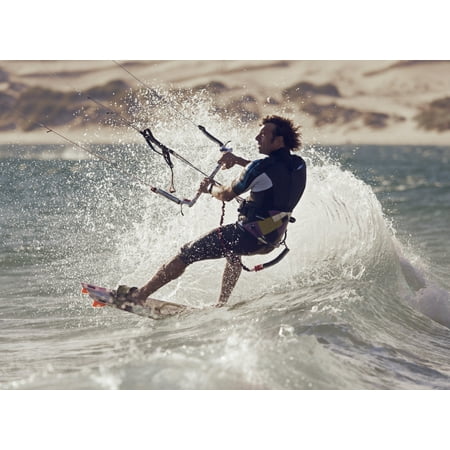 A Man Kitesurfing Tarifa Cadiz Andalusia Spain Canvas Art - Ben Welsh Design Pics (36 x 26)