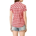 thumbnail image 3 of Camisas de cuadros para mujer INSPIRE CHIC con cuello de punta y botones, 3XL, rojo y blanco, 3 of 7