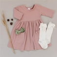 thumbnail image 3 of Baby Girls Ribbed Knitted Dress Solid Three Quarter Sleeve Princess Clothes, 3 of 3