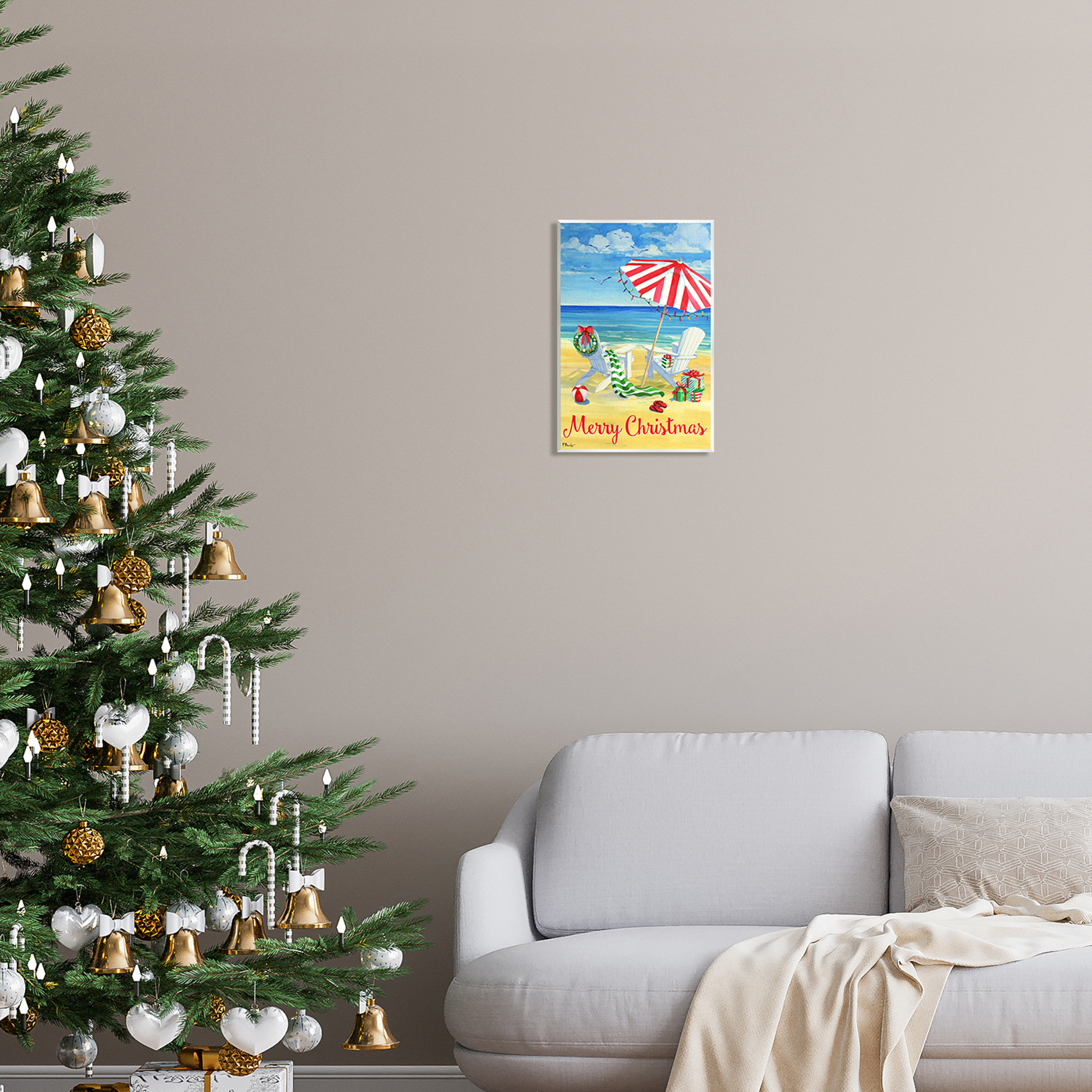 Stupell Industries Coastal Merry Christmas Holiday Painting Unframed Art Print Wall Art, 10 x 15
