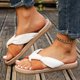 thumbnail image 2 of Naranja Y Zapatos Blancos Color Bloque Crisscross Sandalias Planas, Zapatos Casuales de las Mujeres Más Tamaño Abierto Dedo Del Pie Tejido Verano, 2 of 7