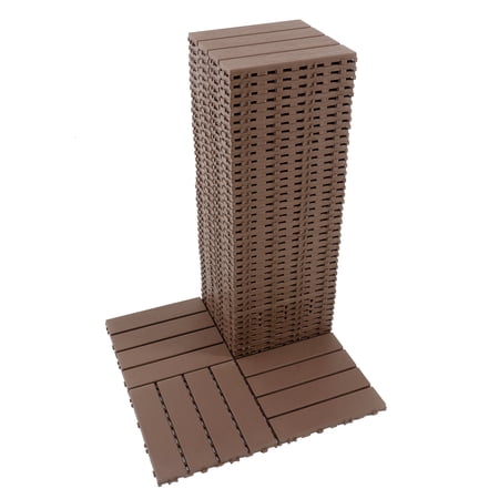 Plastic Interlocking Deck Tiles, 44 Pack Patio Deck Tiles, 12"x12" Waterproof Outdoor Flooring All Weather Use, Patio Floor Decking Tiles for Porch Poolside Balcony Backyard, Dark Brown