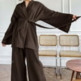 thumbnail image 3 of NHKDSASA Kimono Pajamas 2023 New 100% Cotton Crepe Long-Sleeved Trousers Ladies Sleepwear Suit Women's Home Service Mujer, 3 of 4