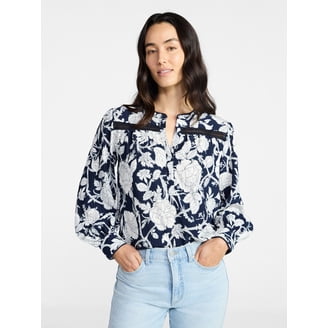 Time and Tru Women's Cotton Split Neck Top with Flutter Sleeves