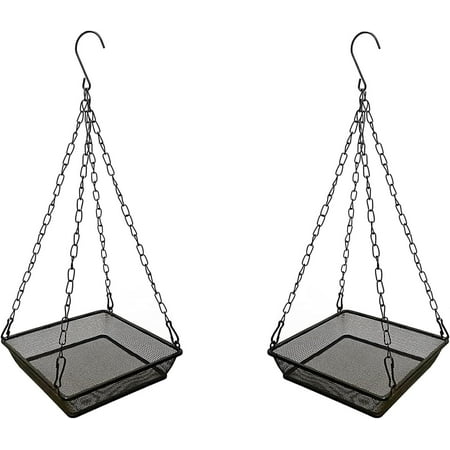 2 Pack Hanging Bird Feeder Tray Platform Metal Mesh Seed Tray for Bird Feeding Outdoor Garden Decoration for Backyard Attracting Wildbirds
