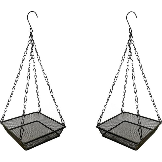 2 Pack Hanging Bird Feeder Tray Platform Metal Mesh Seed Tray for Bird Feeding Outdoor Garden Decoration for Backyard Attracting Wildbirds