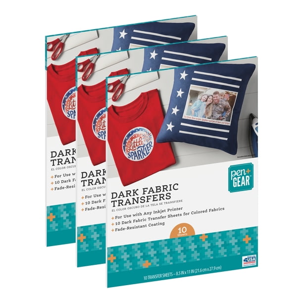Pen+Gear Dark Fabric Transfer Paper for Colored Fabrics, Inkjet ...