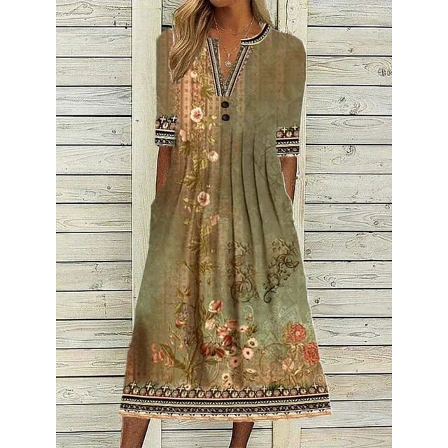 Robe Décontractée Élégante pour Femme à Manches Courtes, Robe Ample pour Femme, Tempérament, Vacances, Robes Imprimées