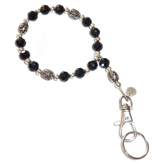 Wrist Lanyard, Beaded Women's Wristlet for Keys, Phone, ID Badge, Lightweight and Strong (Black)
