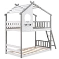 thumbnail image 5 of CLEARANCE! Twin Over Twin Bunk Bed Wood Bed with Roof, Window, Ladder ( Gray ), 5 of 9
