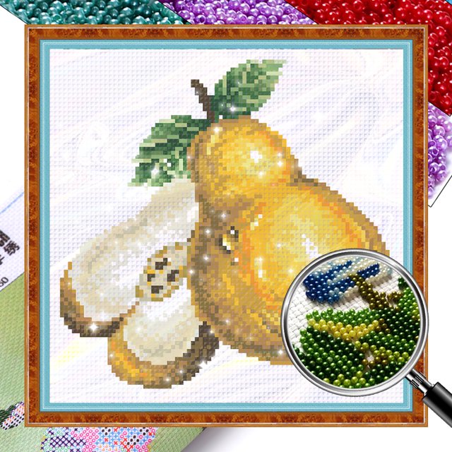 Kit Punto Cruz Pera Con Cuentas Bordado Parcial Arte para El 9CT 25x25cm