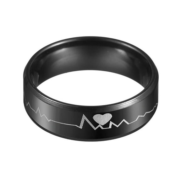 Yesbay Men ECG Heartbeat Band Finger Ring Party Club Jewelry Birthday Gift-Black