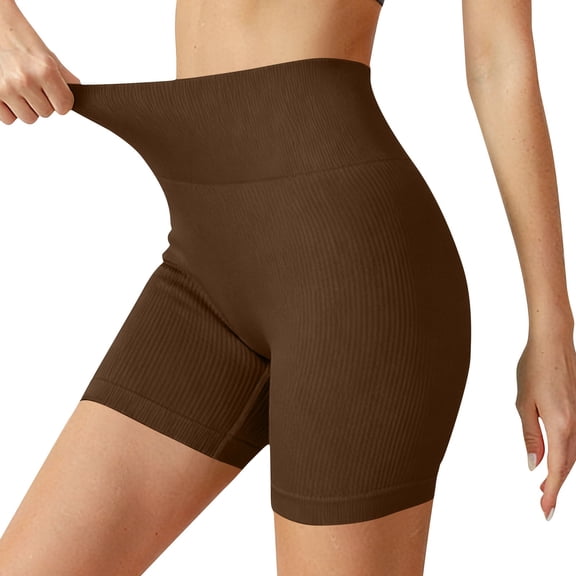 BTDECLAR Womens High Waisted Ribbed Knit Biker Shorts Quick Dry Stretchy Summer Workout Shorts for Yoga Running CyCling Gym