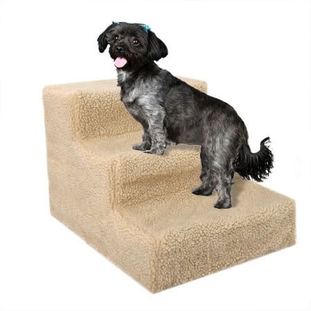 - Zimtown Small Pets 3-Steps Stairs Soft Portable Ramp Ladder With Cover For Puppy Kitten Up to 70 lbs Beige