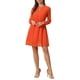 thumbnail image 2 of Vestido de fiesta de mujer Inspire Chic con escote en V, mangas largas, falda acampanada y estrellas doradas, color naranja, 2 of 6