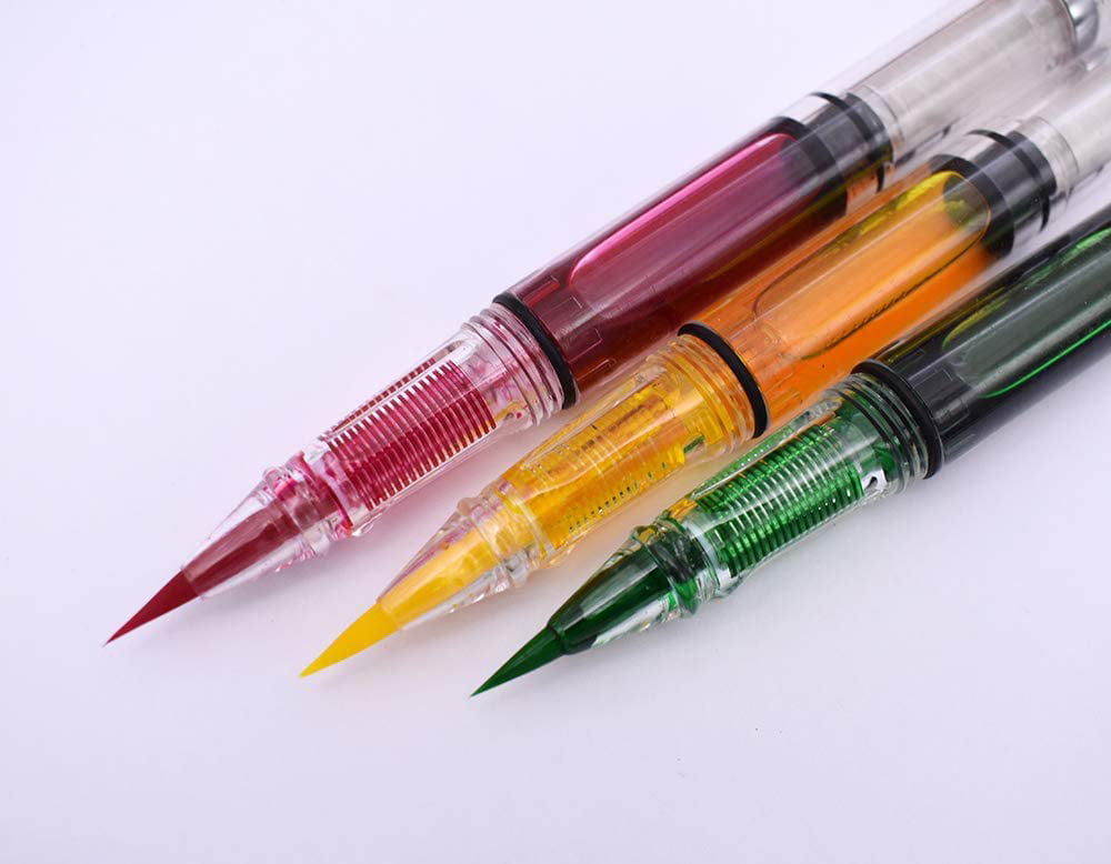 3PCS Wing Sung 3009 Piston Calligraphy Brush Pen Clear Transparent Art Gift Set 