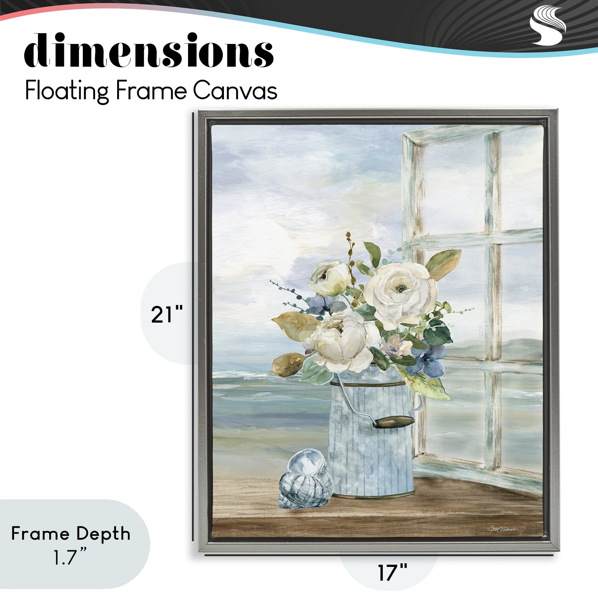 Stupell Industries Seaside Florals on Windowsill Gray Framed Floater Canvas Wall Art, design by Carol Robinson