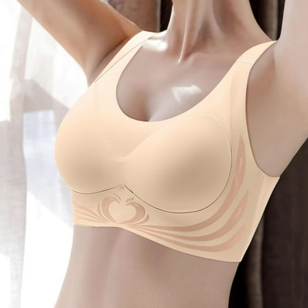 PRORMOOW Sports Bras for Women  Seamless Bra  Wireless Bras  Plus Size Bras  Push Up Bras  Women s Large Size Seamless Steel Ring Sports Gathering Fixing Cup Bra  Complexion  36