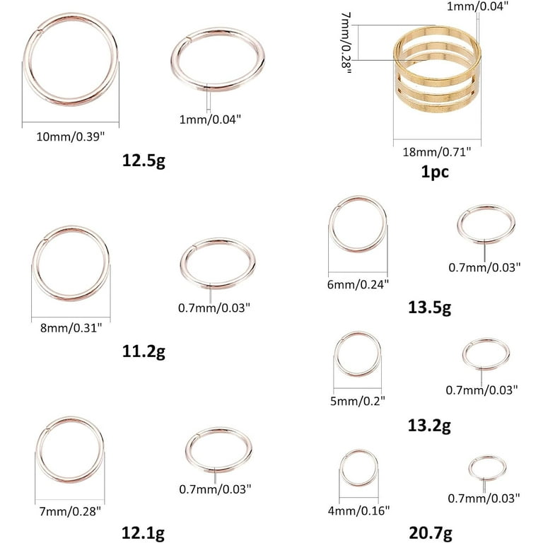 1250pcs Jump Rings 6 Sizes Jewelry Loop Ring Jump Lock Rings O Rings Connectors Rose Gold Links Open Jump Ring for Earring Bracelet Necklace Making