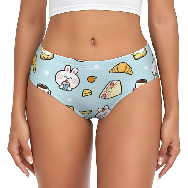 Fotbe Rabbit Burger Coffee Calzones Estampados para Mujer – Ropa Interior de Algodón, Cómoda, Suave y Elástica-Large
