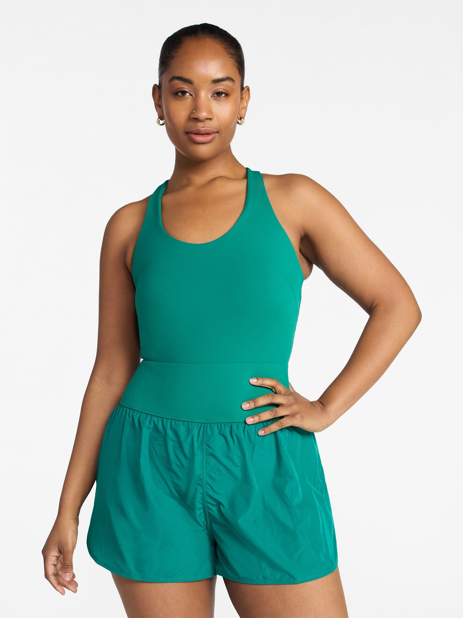 Avia Women's Cross Back Active Buttersoft Romper, Sizes XS-4X