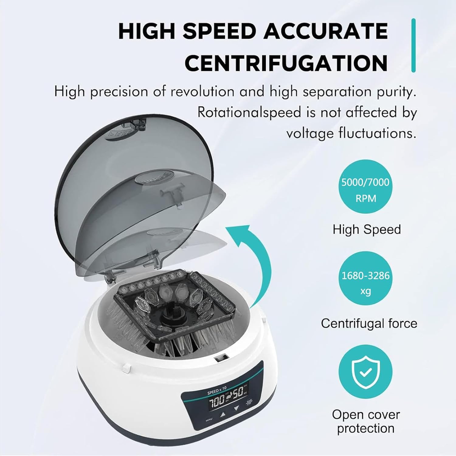 Lab Benchtop Centrifuges with Adjustable RPM & Digital Display LCD, Mini Centrifuge for 0.2/0.5/1.5/2ml Scientific Test Tubes Micro Centrifuge, 5000-7000 RPM/1680-3286 xg