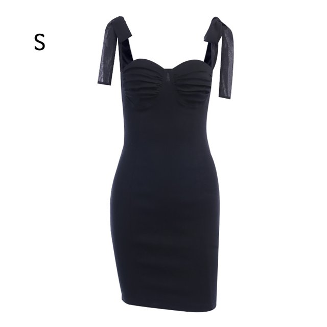 Mini Vestido De Verano Vestido De Tirantes Con Cordones Plisados Sin Espalda Ropa Sexy, Negro, S Vogacara AP001275-04B