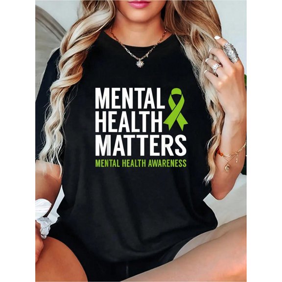 100% Cotton Printed Round Neck Short Sleeve T-Shirt Mental Health Matters Men Women Mental Health Awareness T-Shirt