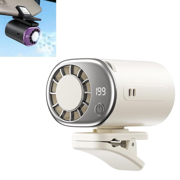 Car Clip on Air Conditioner Fan with LED Display - 360° Rotation, 199 Speeds Adjustable, 16℃ Semi-Cooling Wide Clamp Detachable, USB Rechargeable