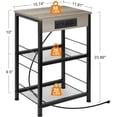 thumbnail image 3 of 3 Tier End Table with Charging Station Rectangular Nightstand Bedside Table Grey, 3 of 7