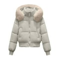 thumbnail image 5 of Women's Winter Parka with Fur Collar, Thickened Warm Puffer Style Cotton Coat, Thermal Short Jacket for Cold Weather, Classic Bomber Style Outerwear, Comfortable Casual Winter Jacket for Women Khaki, 5 of 5