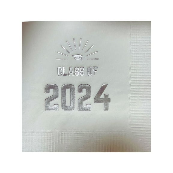 Paper Frenzy Graduation Foil Stamped Party Napkins Class of 2024 - 25 pack, Silver