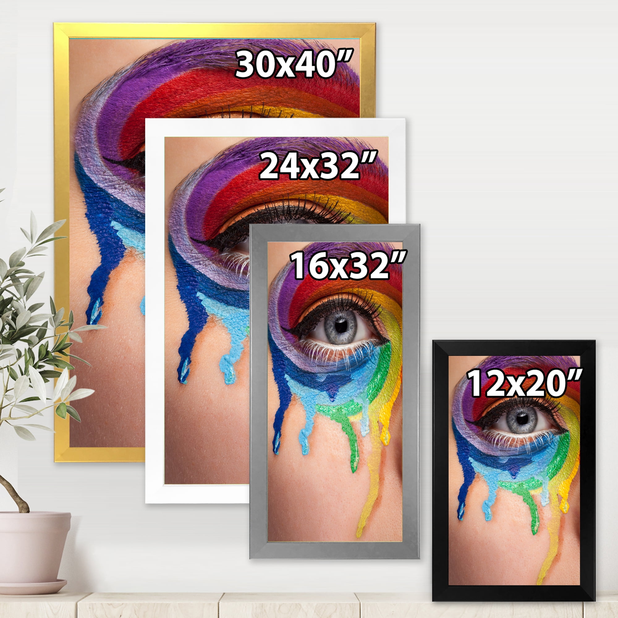Designart 'Close Up Eye With Colourful Cry In A Wheel Arround' Modern Framed Art Print