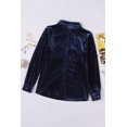 thumbnail image 2 of ABPHQTO Camisa de mujer de terciopelo de manga larga con bolsillo abotonado azul marino, 2 of 5