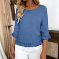 thumbnail image 2 of CAIVO Women Blouses Dressy Casual Linen Round Neck Ruffle Sleeve Loose 3/4 Sleeve O-Neck Solid Color Leisure Tops, 2 of 5