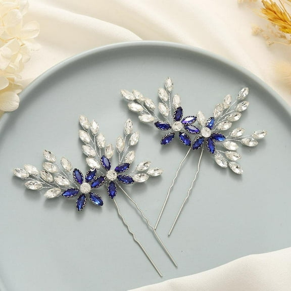 Rhinestone Bride Wedding Hair Pins Bridal Hair Clips Crystal Hair Piece Decorative Bridesmaids Hair Accessories for Women and Girls Pack of 2 (A-Silver)