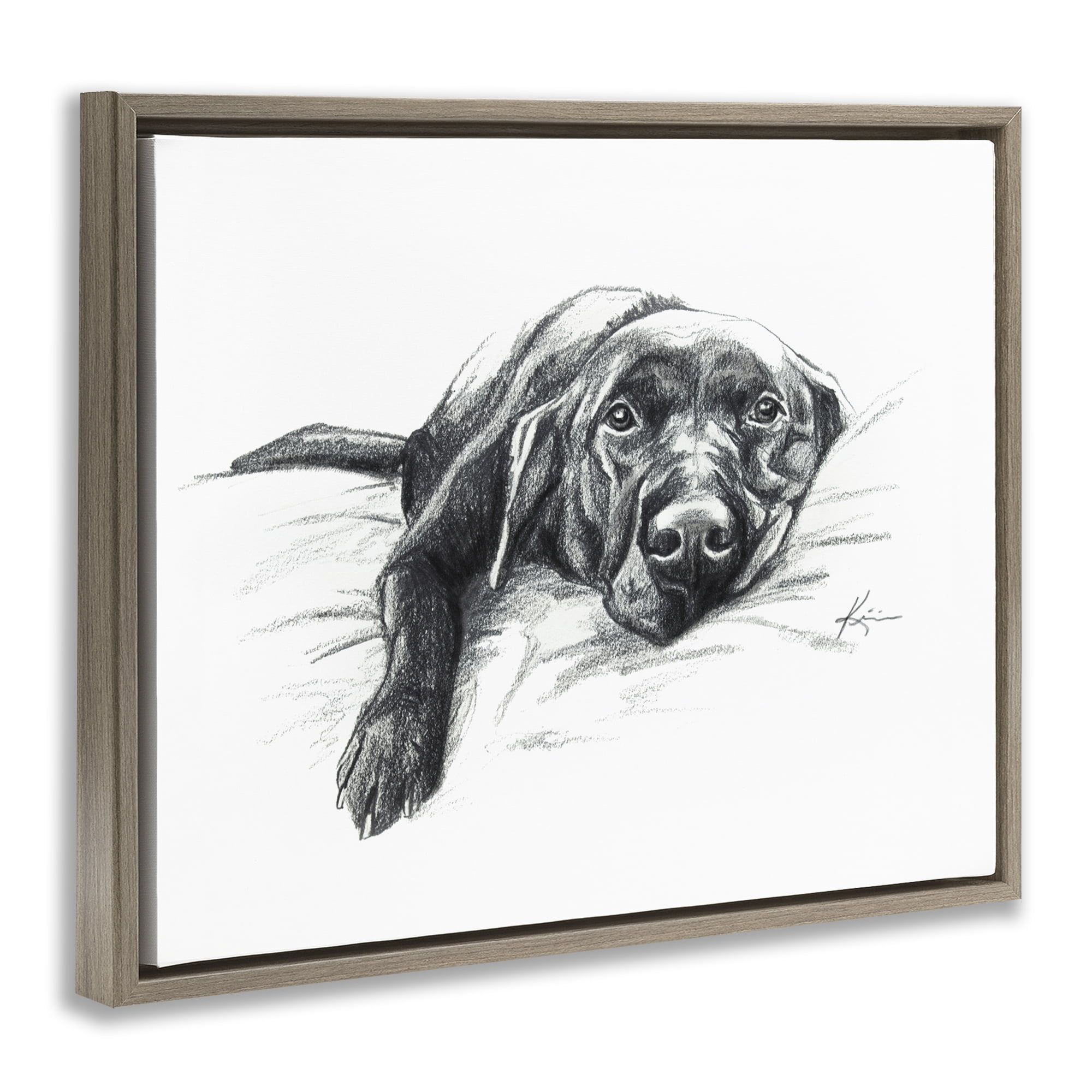 Stupell Industries Naptime Black Labrador Animals Drawing Brown Floater Framed Canvas Art Print Wall Art, 31 x 25