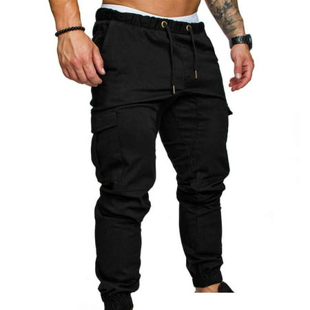 Mens Pocket Pants Casual Elastic String Fashion Long Trousers Joggers ...