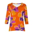 thumbnail image 6 of wdsxpo Women's 3/4 Sleeve Shirts Trendy Printed Lightweight V Neck High-Low Hem Tunic Shirts Casual Fall Fashion Blouses Outfits, 6 of 6