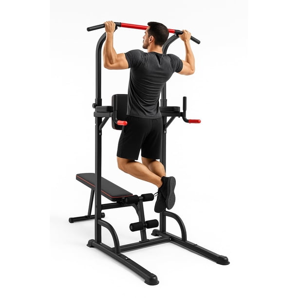 Mastery Brand Torre Gym Multifuncional, Banco Para Ejercicio Multiposiciones con Barra para Dominadas, Fondos, Pesas y Barra Olímpica, Kit de Gimnasio en Casa Ajustable, 6 Posiciones